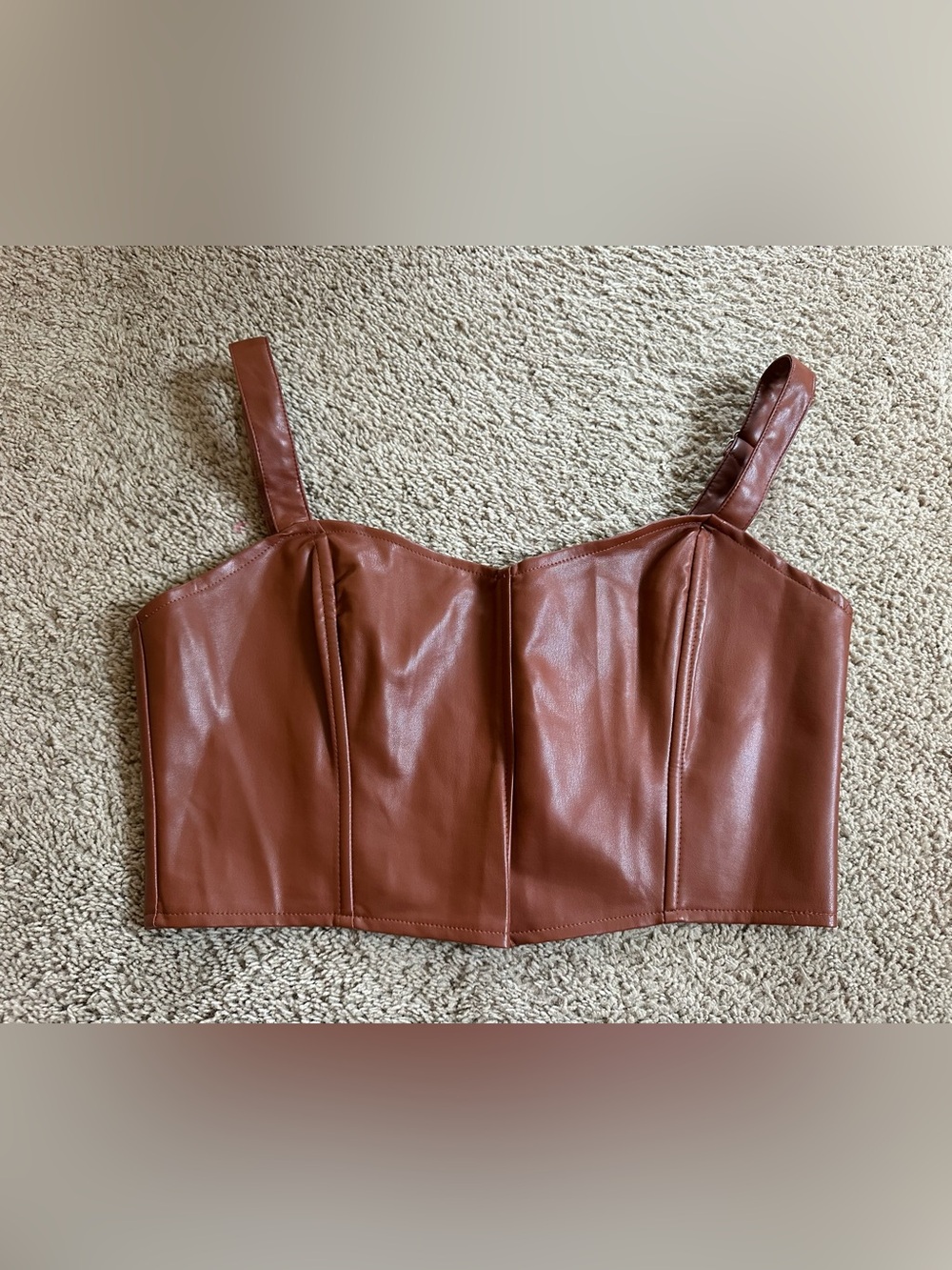 Lulu’s Faux Leather Brown Crop Corset Top.